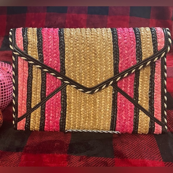 Rebecca Minkoff Women's Straw Leo Clutch - Pink Multi - Picture 1 of 11